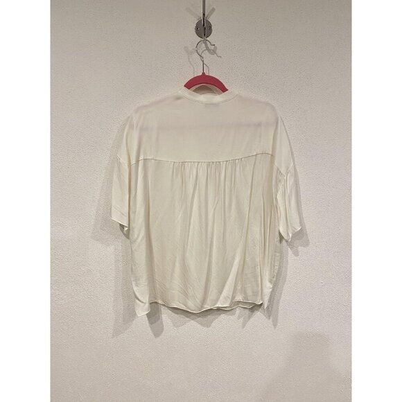 Vince Blouse Womens Large Silk Blend Short Sleeve Draped Relaxed Top VS91712175 - Picture 6 of 6